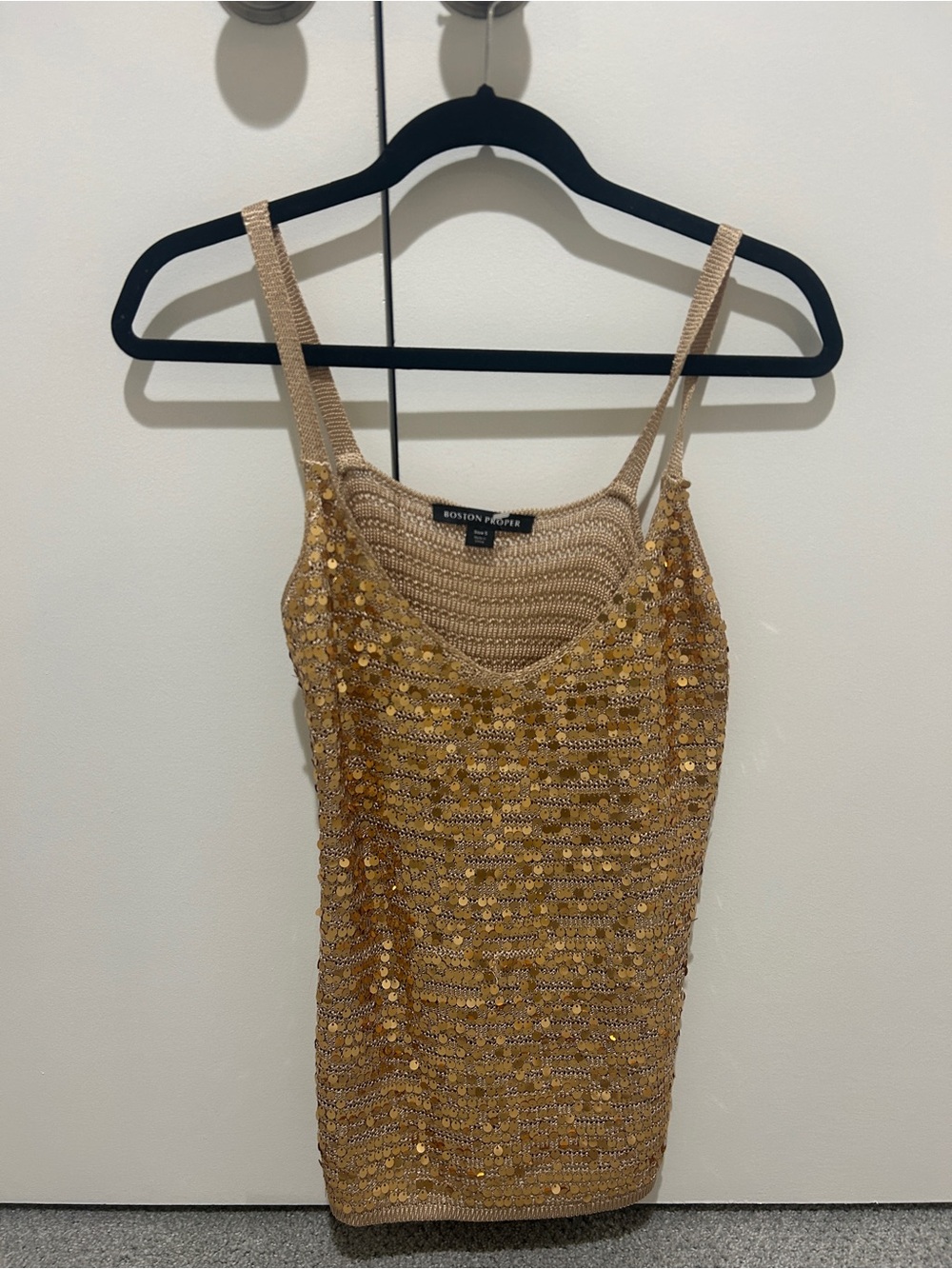 Boston Proper Metallic Gold Sequin Knit Tank